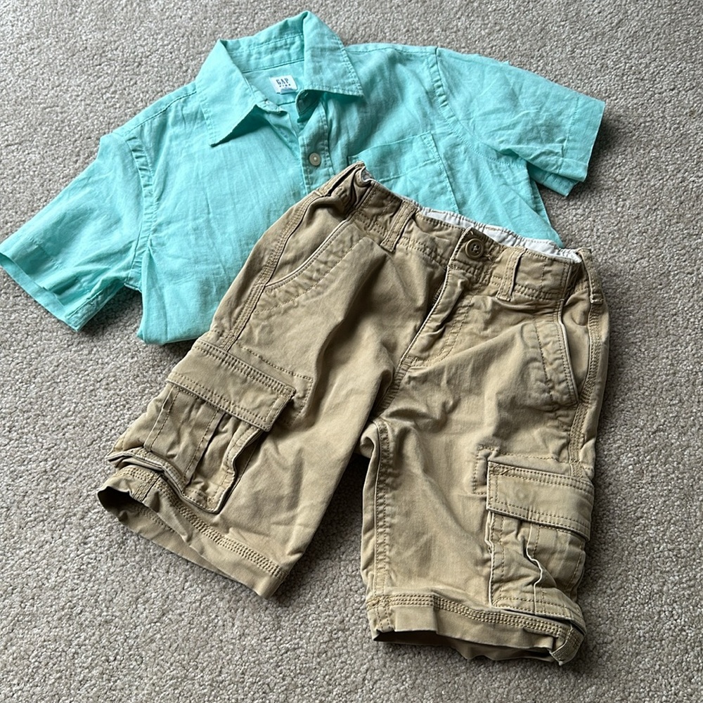 Gap Kids Outfit Size Small 6 - 6/7 Cargo Shorts and Linen-Cotton Buttoned Shirt.